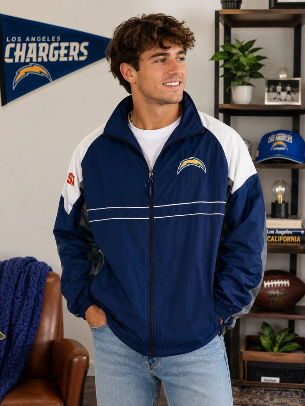 Dunbrooke NFL Los Angeles Chargers Full Zip Windbreaker Jacket Men's L NWT Blue